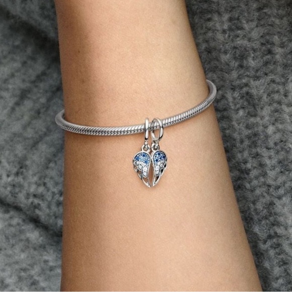 PANDORA Sparkling Splitable Heart Angel Wings Dangle Charm w/box - Picture 8 of 9